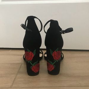 rose embroidered high heels